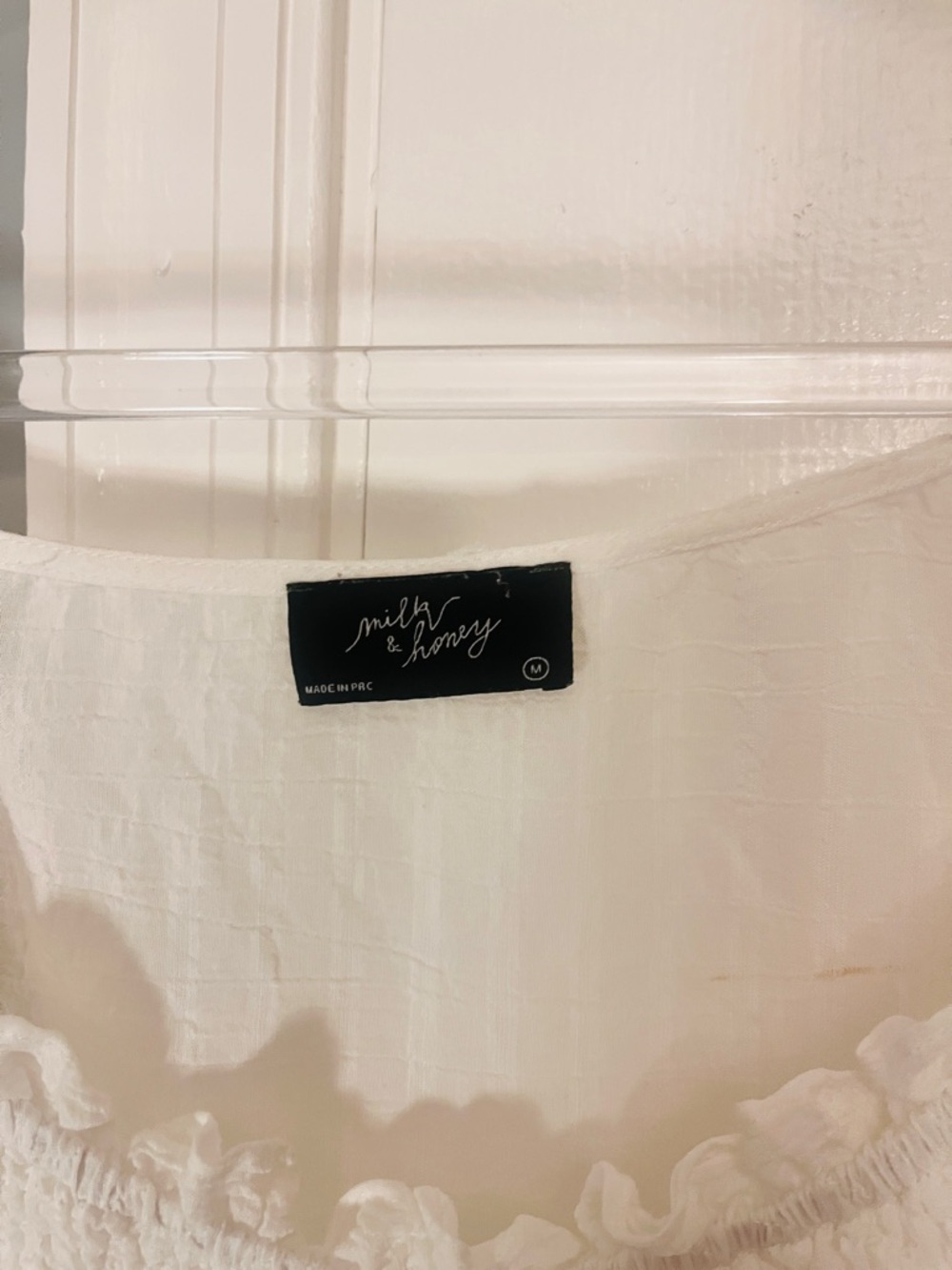 Smocked Puff Sleeve Crop Top - Cream - Picture 3 of 3